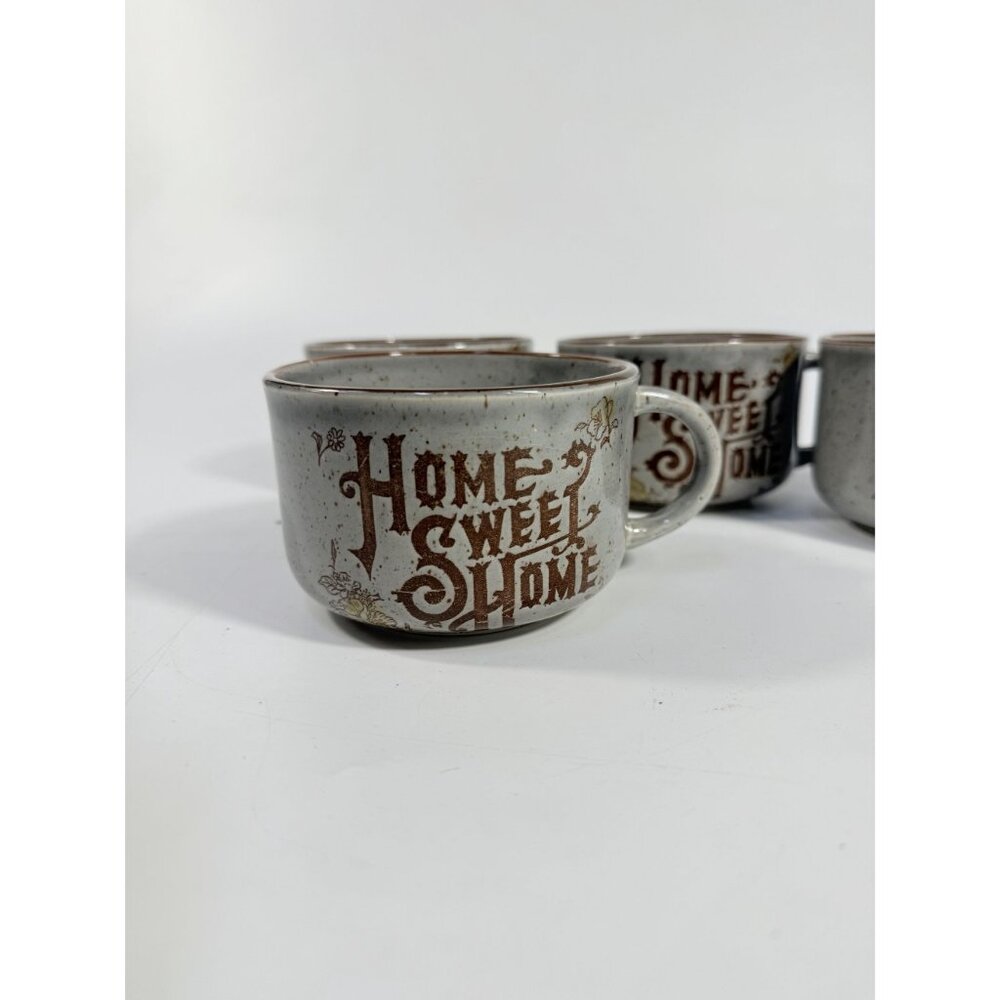 Stoneware Wide Mouth Coffee Mugs Large Soup Mug Set 4 Home Sweet Home Japan - Picture 4 of 11